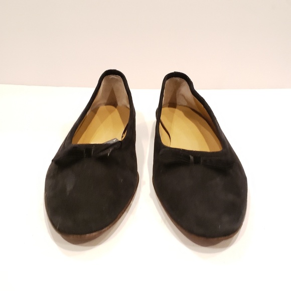 J. Crew Shoes J Crew Black Suede Ballet Flats With Bow Shoes Womens